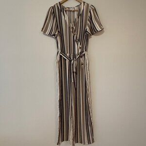 naif Striped Short Sleeve‎ Jumpsuit Asymmetrical Buttons Size L